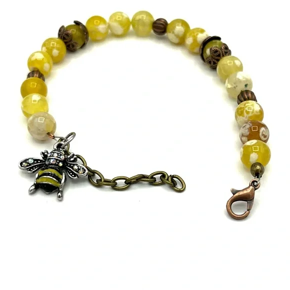 HAND CRAFTED Yellow Fire Agate Beaded Bracelet - Picture 5 of 5